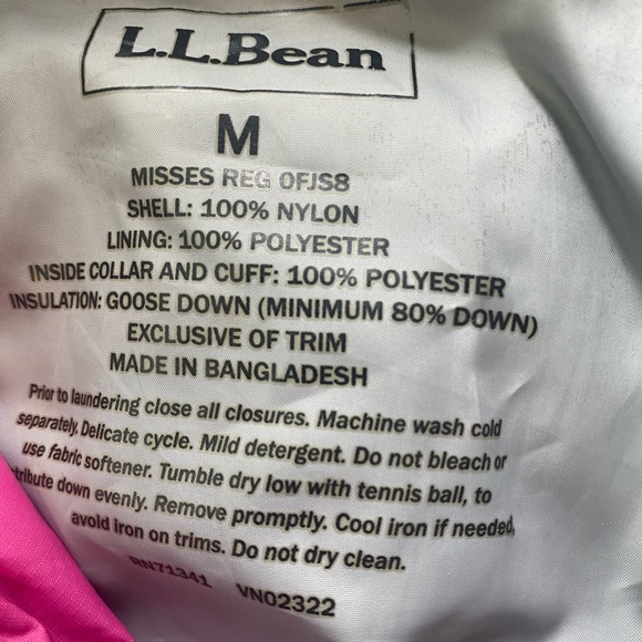 L.L. Bean Quilted Goose Down Puffer Women's Jacket Hot Pink Size Medium - Picture 9 of 9